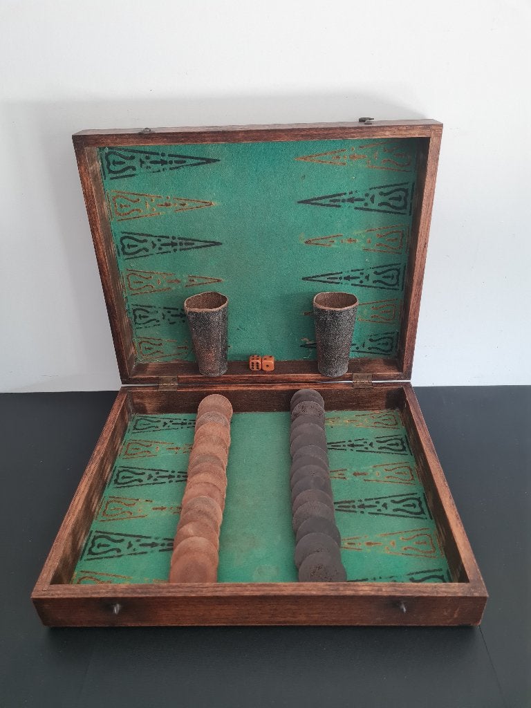 oude backgammon in houten koffer, Enlèvement ou Envoi