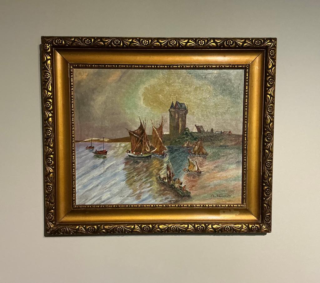 Lot 16. Peinture l'huile. 490/400. Cadre 640/550. Signé, Antiquités & Art, Art | Peinture | Classique, Enlèvement ou Envoi