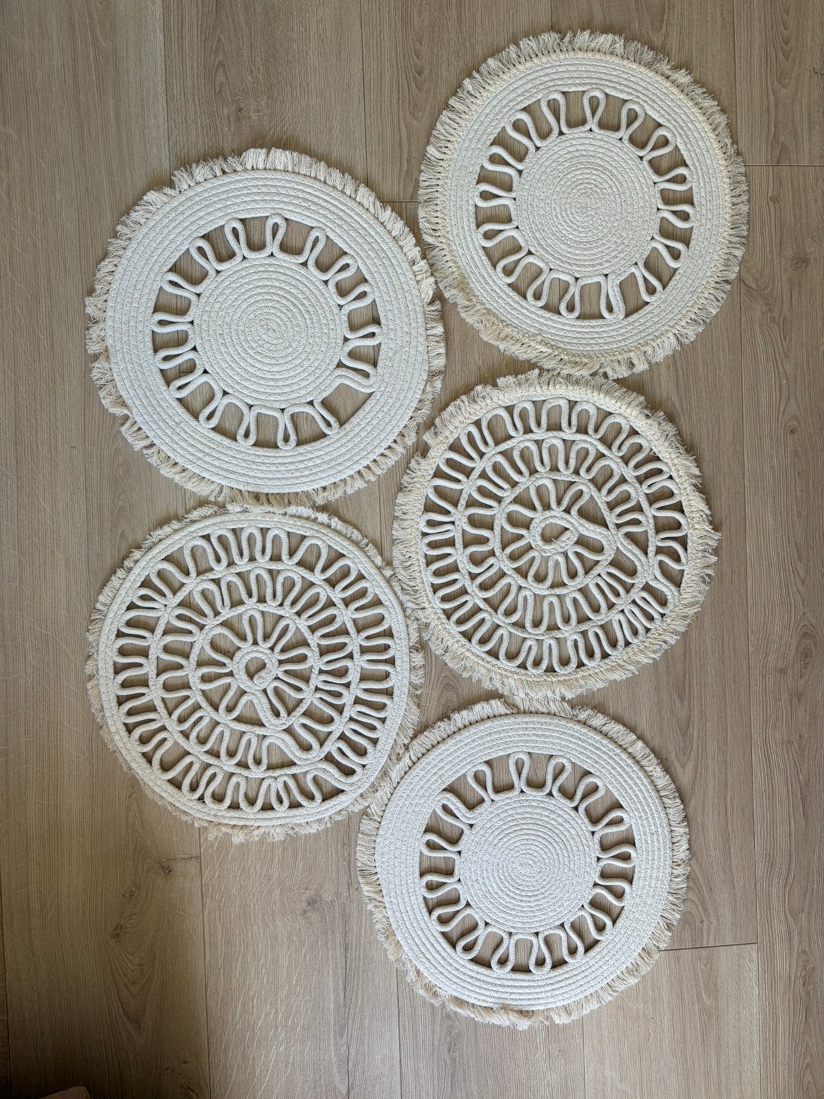 Stoffen placemats / wanddecoratie beige Ibiza cirkels, Enlèvement, Comme neuf