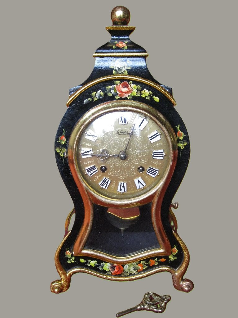 Saint Aubin 'Le Castel' Boulle 30cm hoge zwarte pendule., Antiek en Kunst, Antiek | Klokken, Ophalen