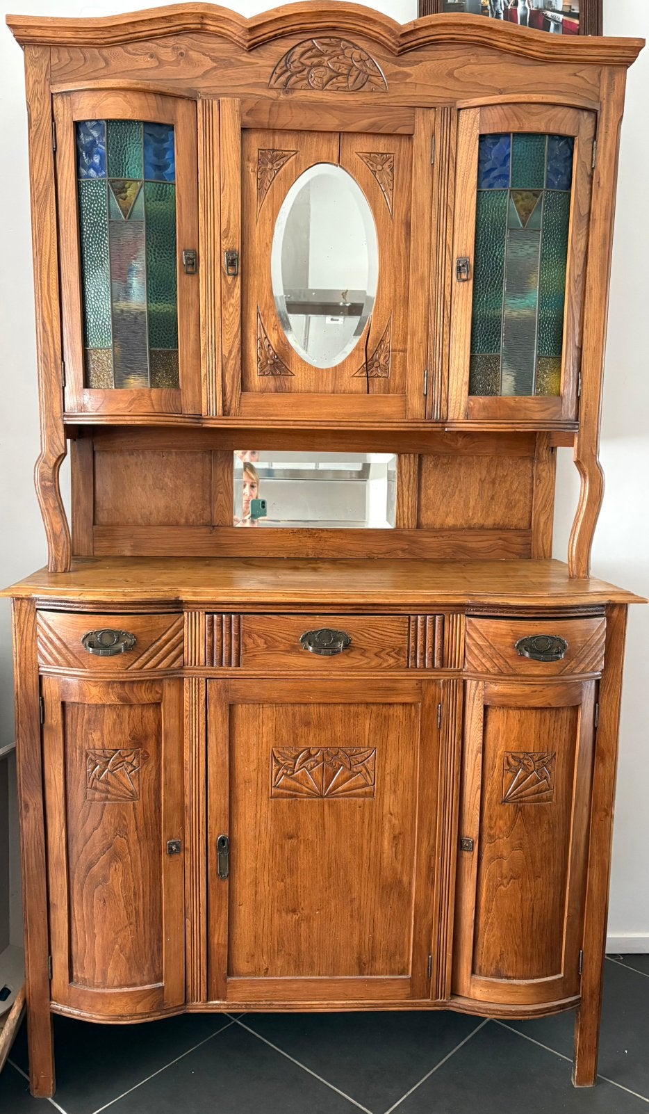 Houten kast met glas in lood Jugendstil/Art nouveau, 25 à 50 cm, Enlèvement, Utilisé, 200 cm ou plus
