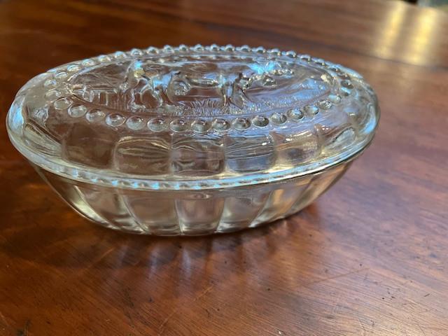Vintage glazen boterpot, koe in Reliëf, Ophalen
