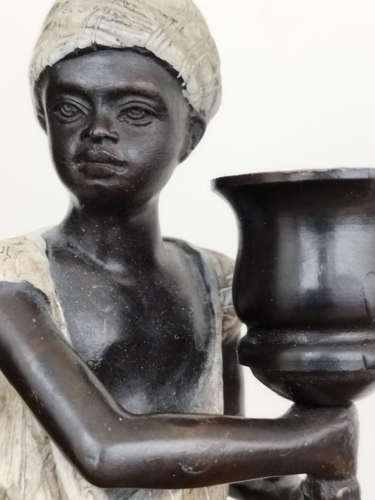 Bronzen zwarte kamoor kaarshouder, Antiek en Kunst, Antiek | Brons en Koper, Brons, Ophalen of Verzenden