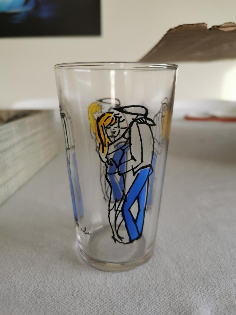 Set de verres vintage Cabu 6 pièces en boite d'origine VMC, Collections, Enlèvement ou Envoi, Comme neuf