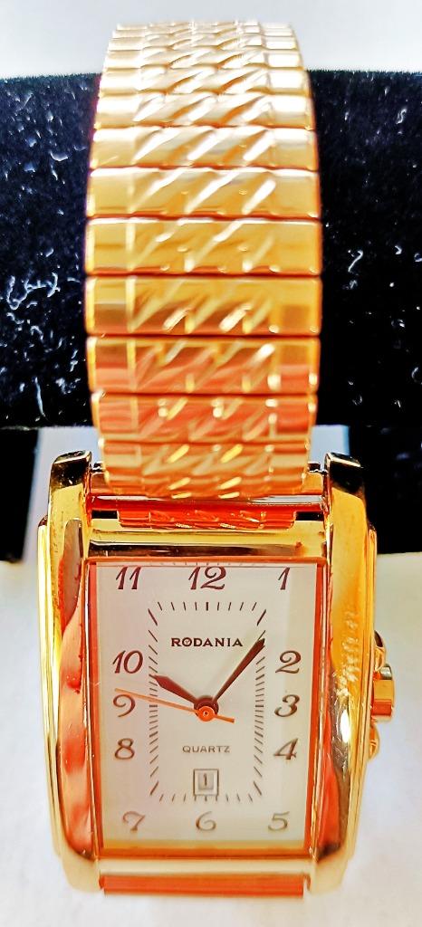 Montre homme RODANIA quartz plaqué or rectang., brac. ext., Enlèvement ou Envoi, Comme neuf