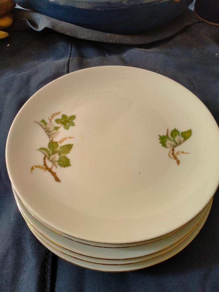 Lot van 16 handgeschilderde eetborden met gouden randje, Ophalen of Verzenden