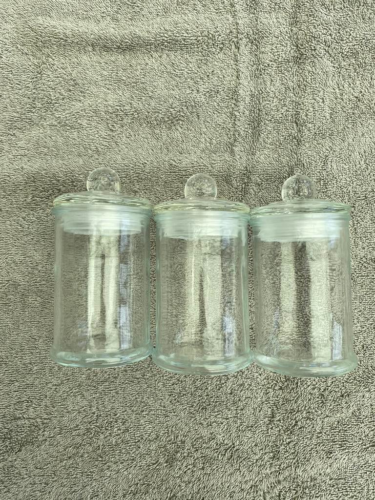 3 glazen potjes met deksel, Verzamelen, Ophalen of Verzenden, Zo goed als nieuw