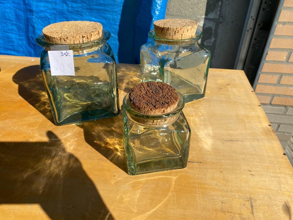 bocaux en verre carrés avec bouchon en liège, Uni, Verre ou Verres, Comme neuf, Verre