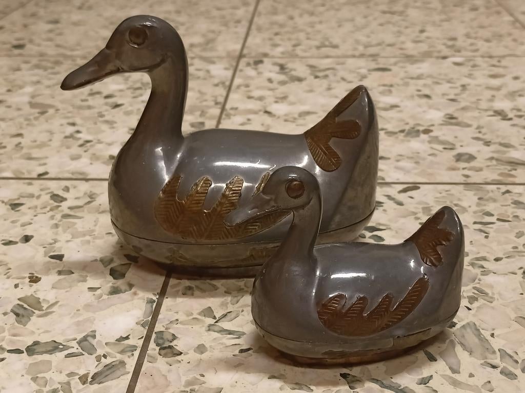 2 vintage eendjes uit tin en koper, Antiek en Kunst, Ophalen of Verzenden