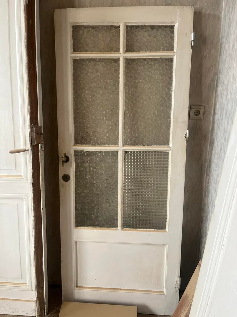 Eiken deur met raampjes, Doe-het-zelf en Bouw, Ophalen, Gebruikt, Minder dan 80 cm, Binnendeur