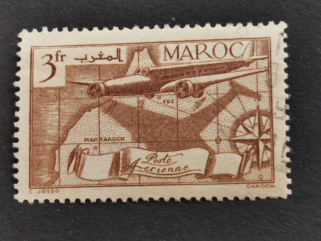Marokko 1939 - luchtpost - vliegtuig, landkaart, Postzegels en Munten, Ophalen of Verzenden, Marokko, Gestempeld