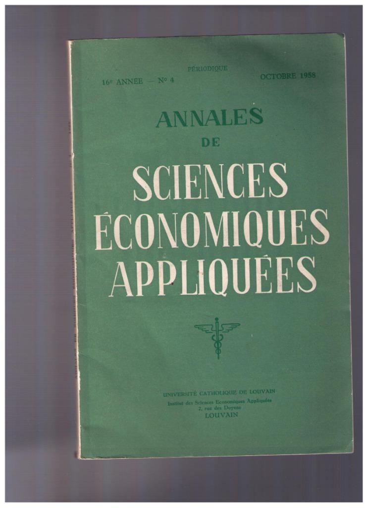 Annales de Sciences économiques appliquées UCL octobre 1958, Livres, Enlèvement ou Envoi, Utilisé, Collectif