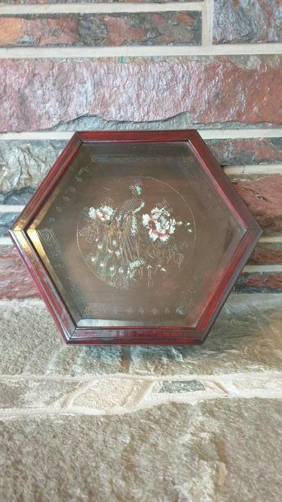 Vintage houten vitrine doos Tung Chih 32cm, Ophalen of Verzenden
