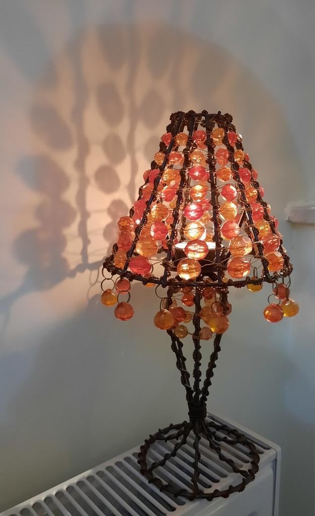 Porte-bougie fait main au Maroc avec perles bicolores, Maison & Meubles, Enlèvement ou Envoi, Neuf, Fait main