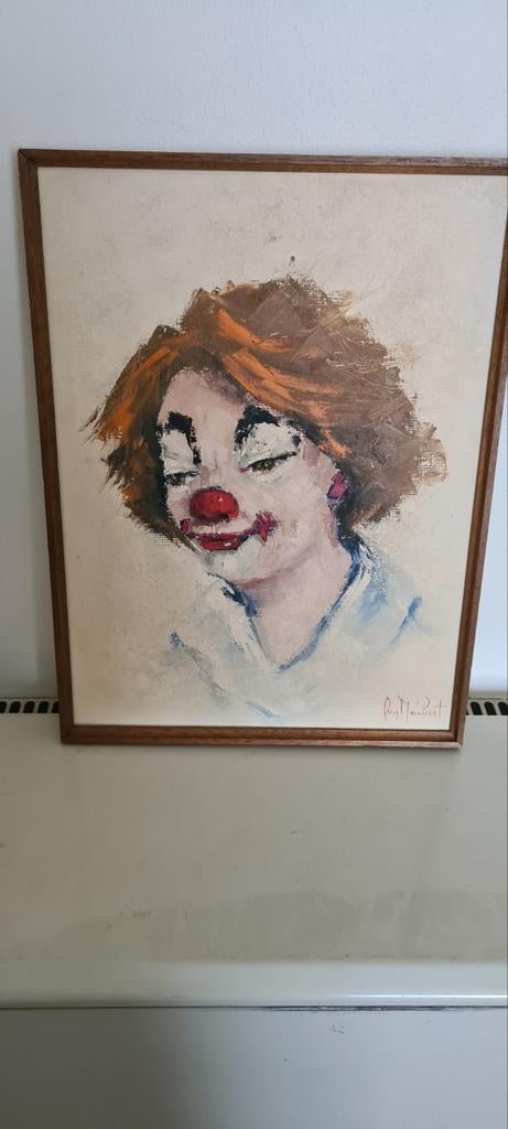 Tableau clow un sur toile signé longueur 41 cm largeur 31 cm, Antiquités & Art, Art | Peinture | Moderne, Enlèvement ou Envoi