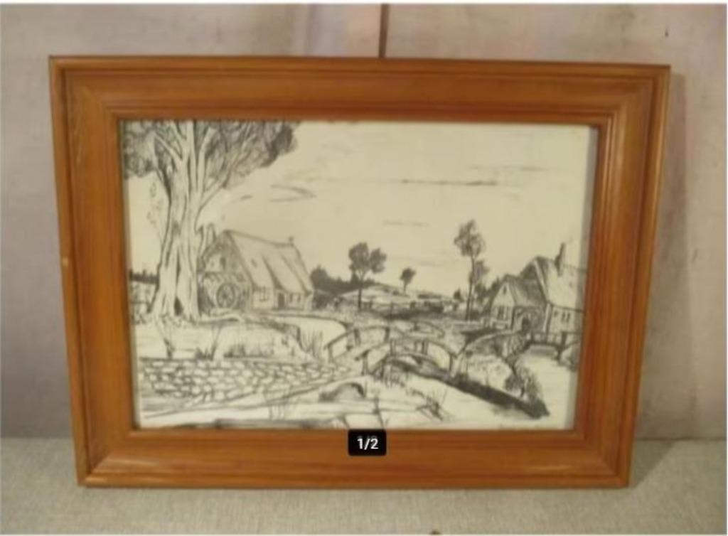 Joli vieux dessin « Moulins à eau » - Degrijse Frank, Enlèvement ou Envoi
