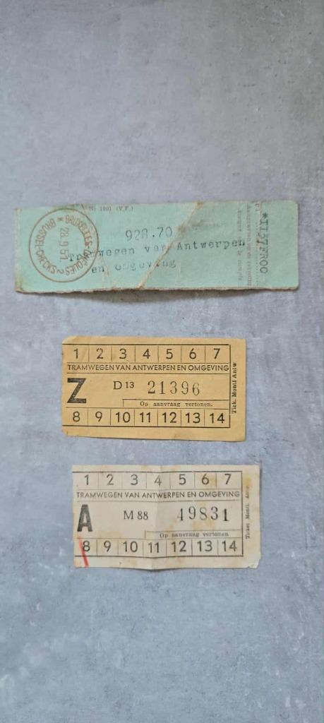 Oude tramtickets Antwerpen 3 stuks, Ophalen of Verzenden