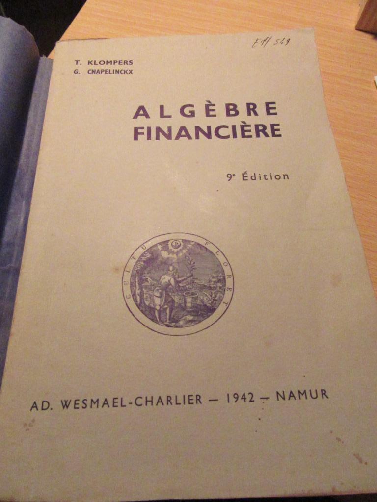 algèbre financière T Klompers G Cnapelinckx 1942 Wesmael Cha, Enlèvement, Utilisé