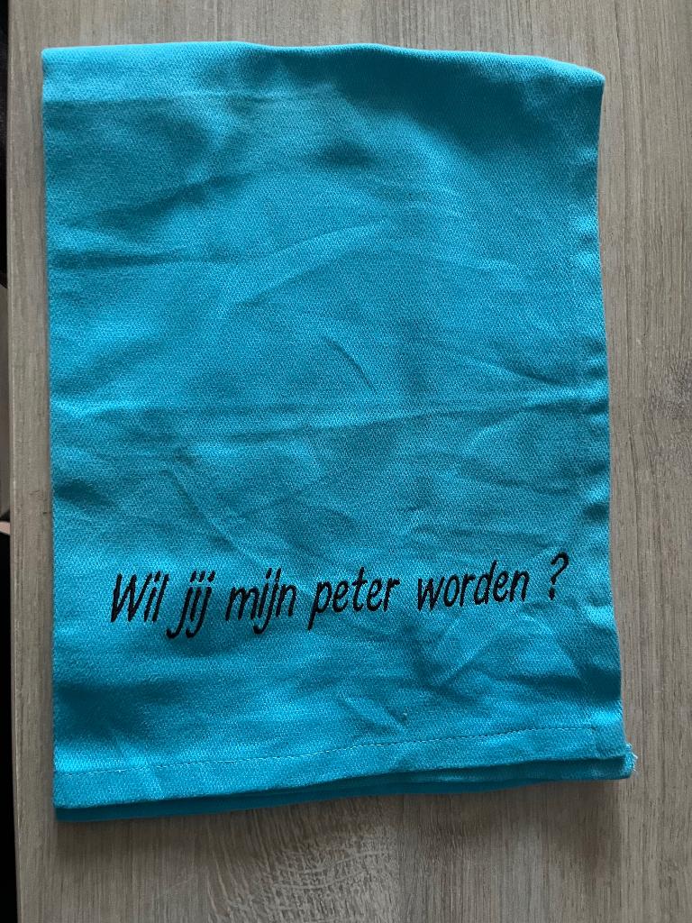Nieuwe keukenhanddoek met opschrift, Huis en Inrichting, Keuken | Textiel, Ophalen of Verzenden, Nieuw, Blauw, Theedoek of Handdoek