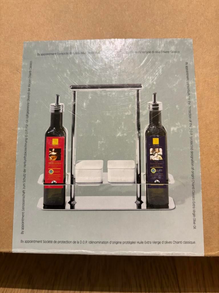 Set à huile et vinaigre Allessi Tratore Andrea-Branzi, Enlèvement ou Envoi, Utilisé, Métal, Autres types