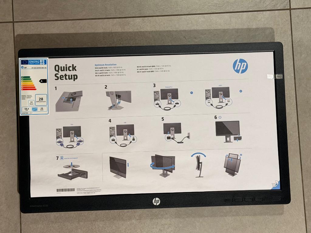 HP EliteDisplay E232 – 23” Full HD Monitor (NIEUW, 2 j gar.), Computers en Software, Monitoren, Hp, HD, IPS, Nieuw