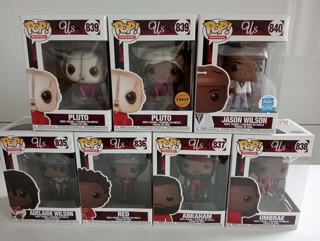 Funko pop volledige set 7 stuks van film " US ", Verzamelen, Poppen, Ophalen of Verzenden, Zo goed als nieuw, Pop