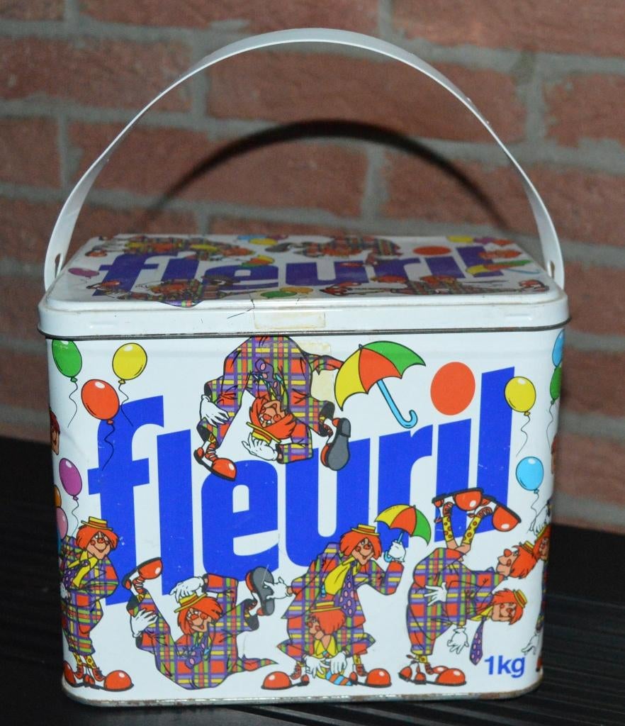 Fleuril blik voor waspoeder, 1976, Verzamelen, Ophalen of Verzenden, Gebruikt, Overige, Overige merken