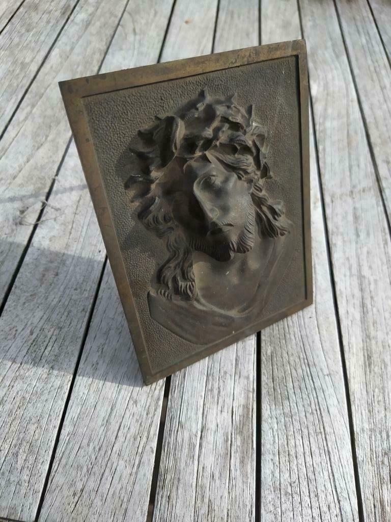 Christus in reliëf (brons/messing?) - H 15 cm - L 12 cm, Ophalen of Verzenden