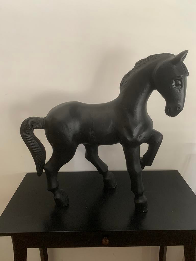 Grand Cheval noir en bois à la Belle posture, Enlèvement ou Envoi