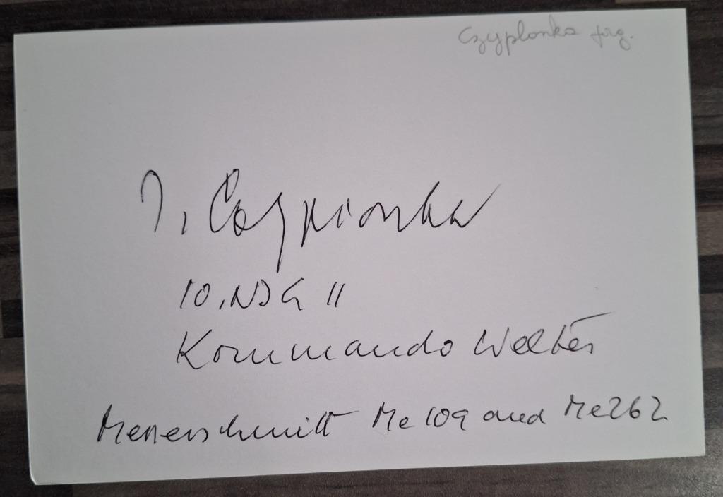 Autographe pilote Allemand CZYPIONKA JORG, Enlèvement ou Envoi
