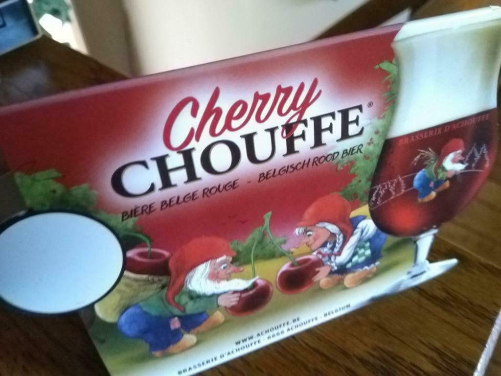 Tafelkaartje bierreclame  Cherry Chouffe., Ophalen of Verzenden, Nieuw, Reclamebord, Plaat of Schild