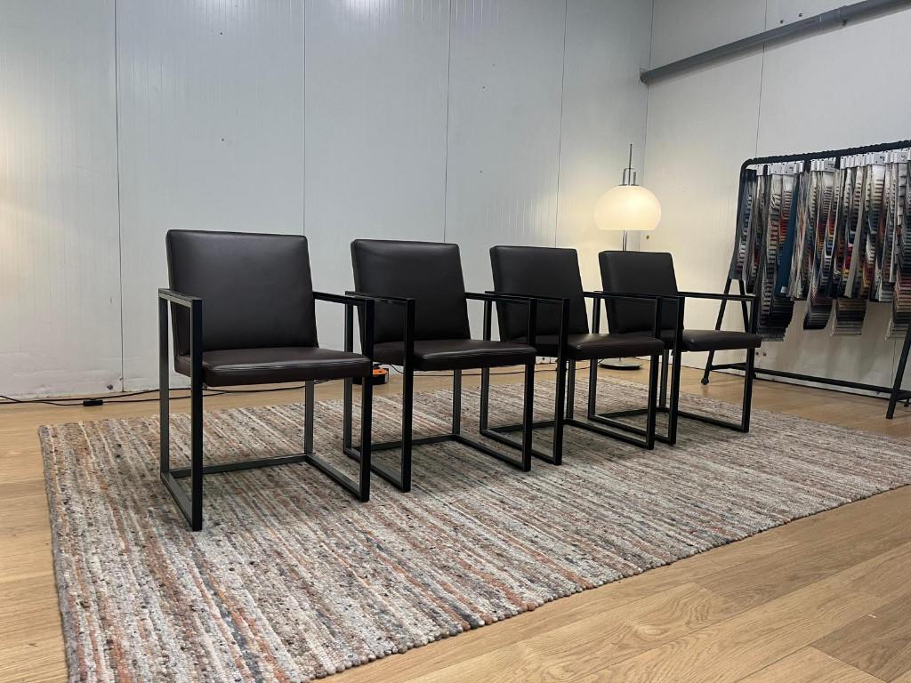 NIEUWSTAAT 4x Leolux Window Eetkamerstoel Leer, Bruin, Design Stoelen Leolux, Leer, Ophalen of Verzenden