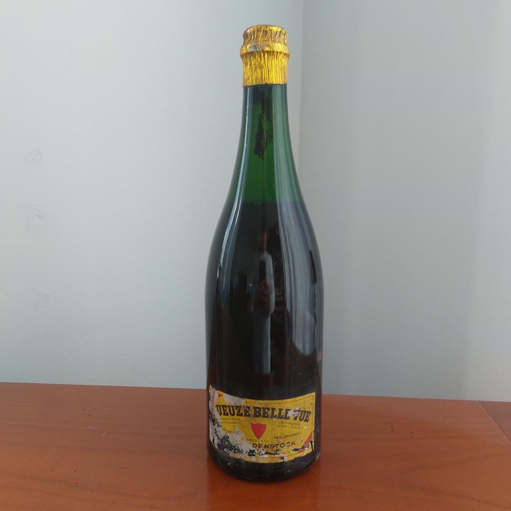 Oude Gueuze bierfles , jaren 80, Vol!, Verzamelen, Ophalen of Verzenden, Gebruikt, Vol