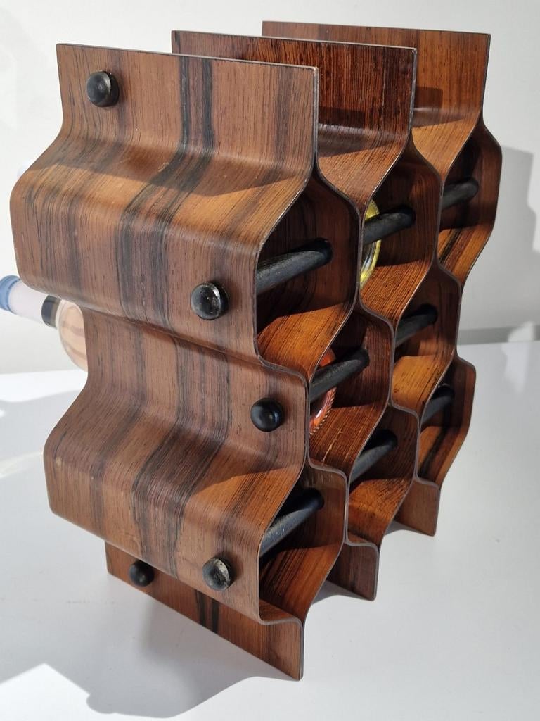 Wijnrek in palissander design Torsten Johansson , zeldzaam, 5 tot 15 flessen, Ophalen of Verzenden, Zo goed als nieuw, Minder dan 50 cm