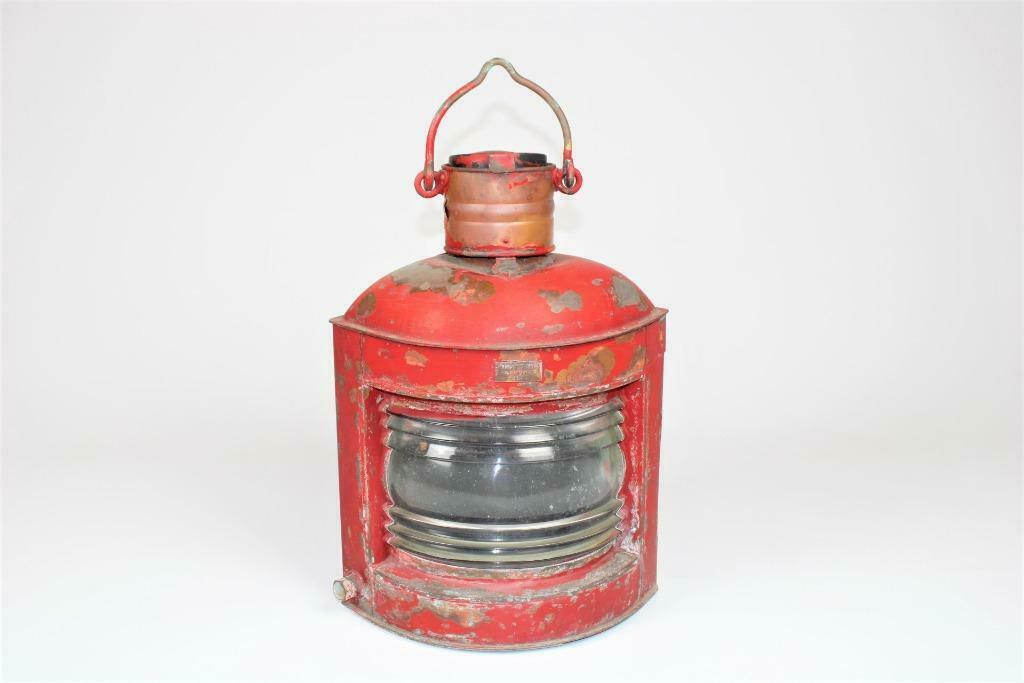 vieille lampe de bateau (côté bâbord) avec lentille de Fresn, Antiquités & Art, Enlèvement ou Envoi