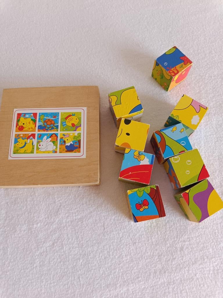 Houten blokken, puzzel 6 in 1, Kinderen en Baby's, Ophalen of Verzenden, Gebruikt, Overige typen