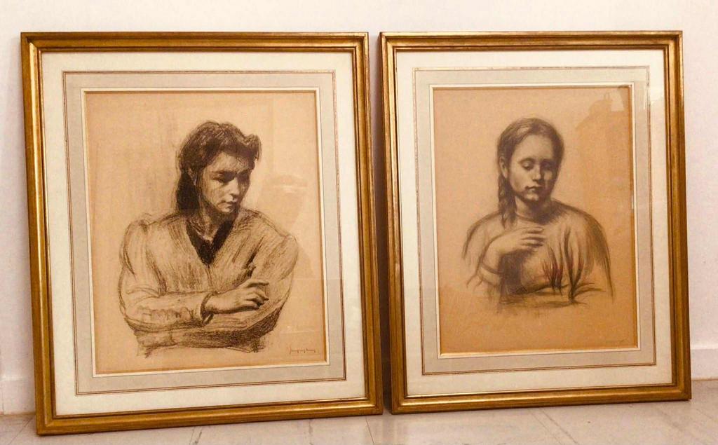 Paire cadre dessin fusain  fin XIXᵉ – début XXᵉ siècle, Antiquités & Art, Art | Dessins & Photographie, Enlèvement