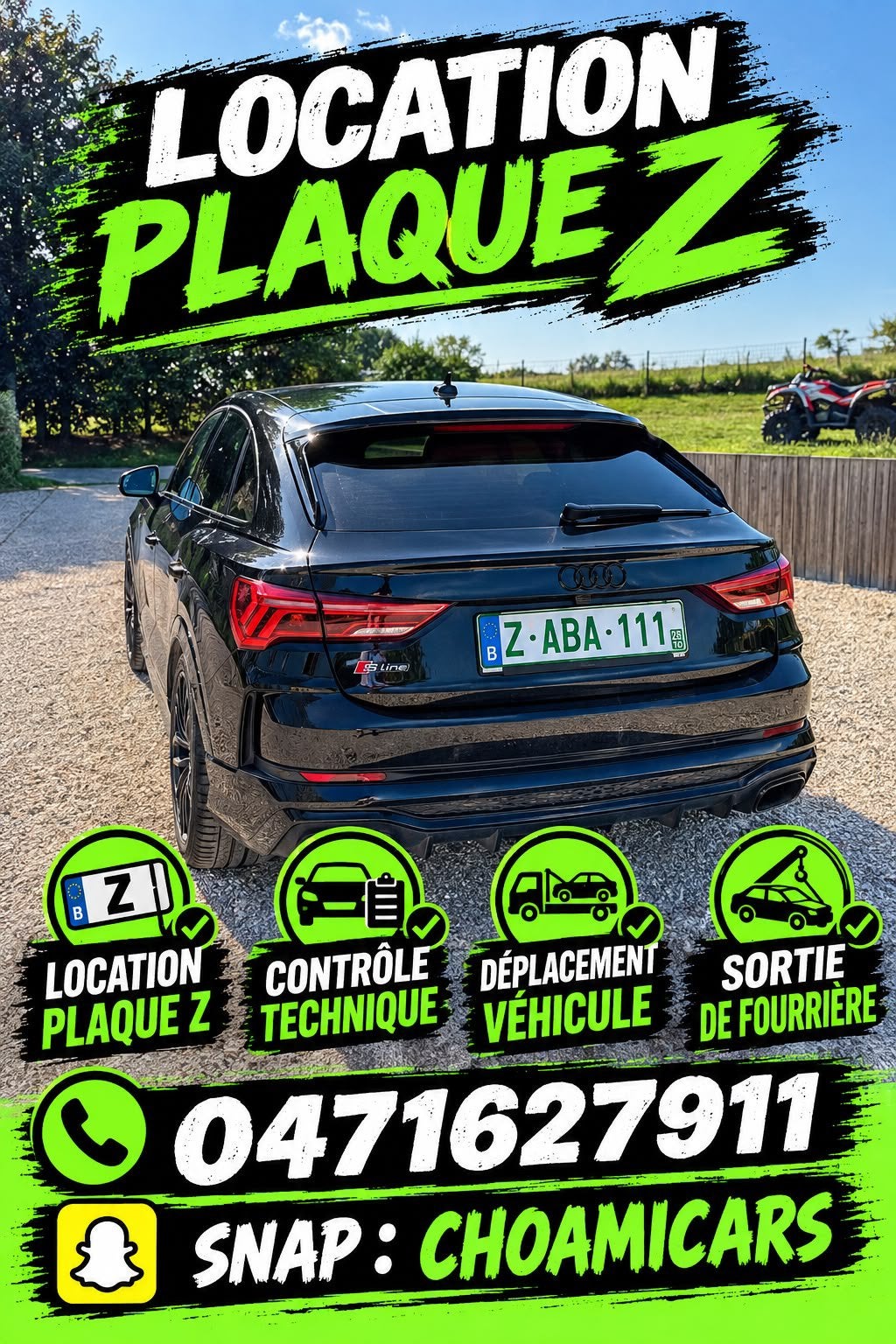 Location Plaque Z passage contrôle technique rdv rapide, Enlèvement
