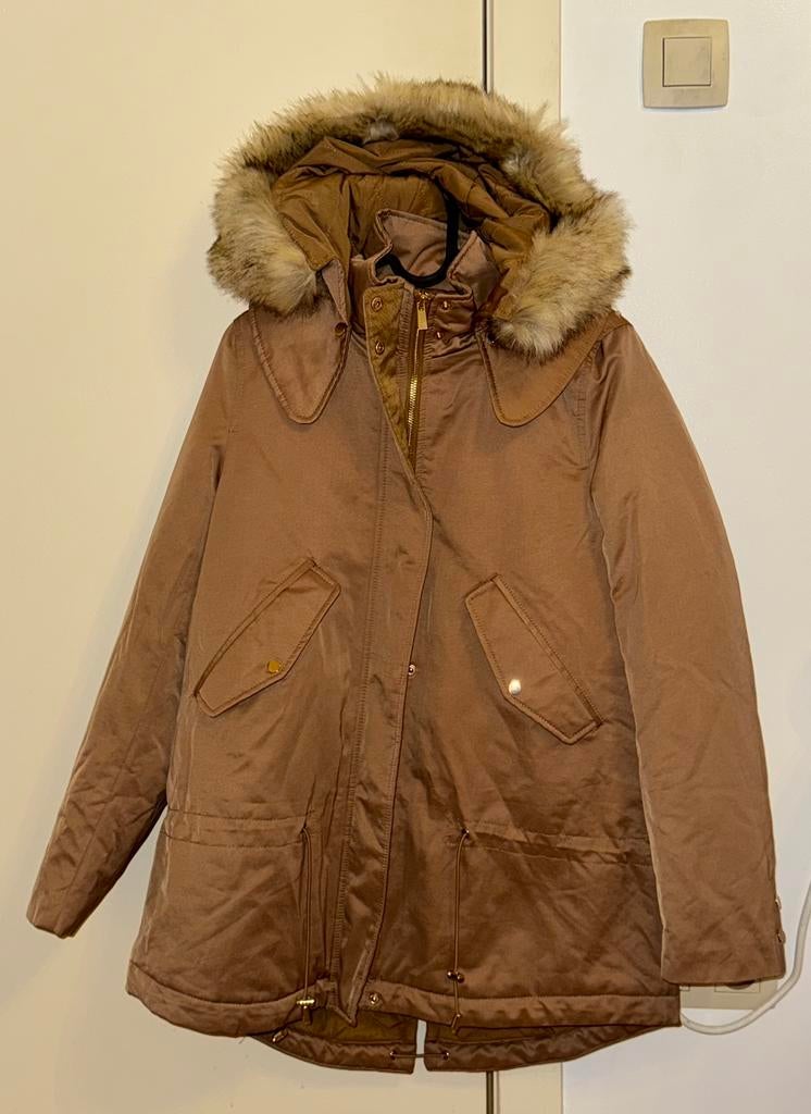 Parka marron à capuche femme manteau hiver chaud style Mango, Ophalen, Nieuw, Maat 34 (XS) of kleiner, Beige