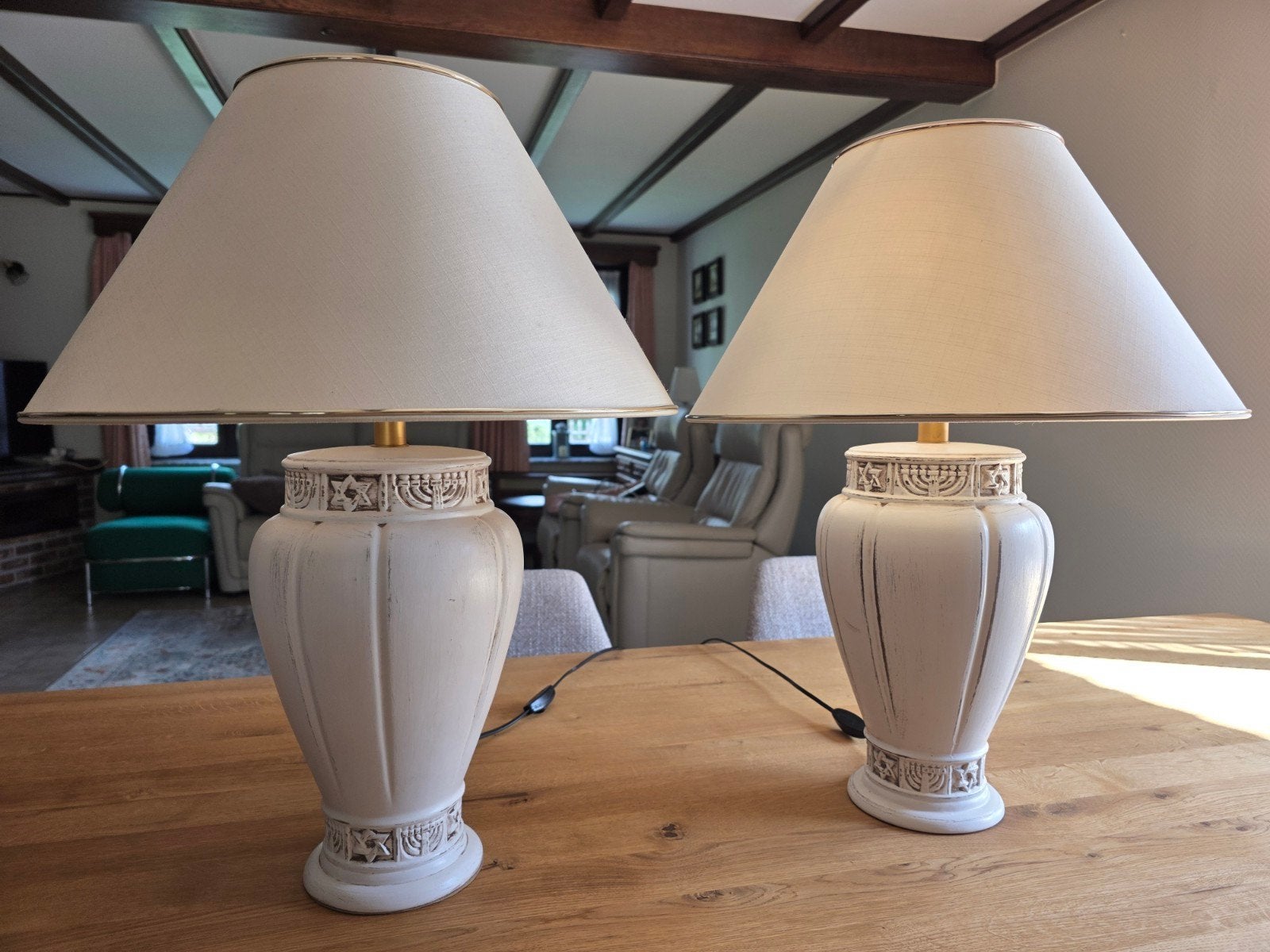 Twee mooie tafellampen in zeer goede staat., Beige, Avec abat-jour, Comme neuf, Enlèvement
