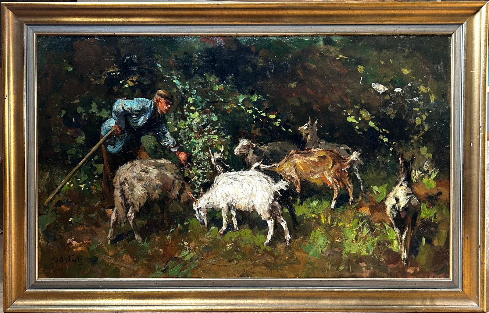 Willem Hendrik van der Nat ‘eikels voeren’, Antiek en Kunst, Kunst | Schilderijen | Klassiek, Dieren, Impressionistisch, Olieverf