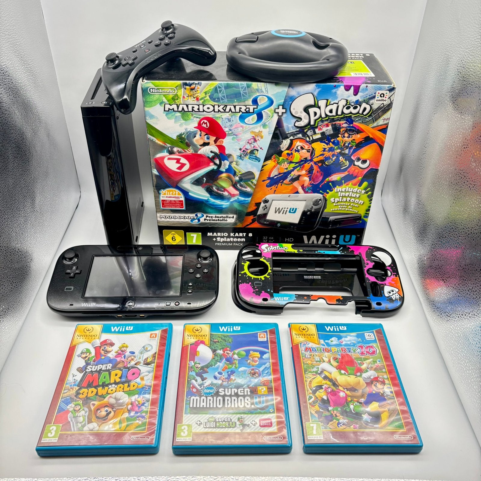 Wii U 32GB Premium Pack in doos (MK8+Splatoon) + 4 games, Games en Spelcomputers, Ophalen of Verzenden, Zo goed als nieuw