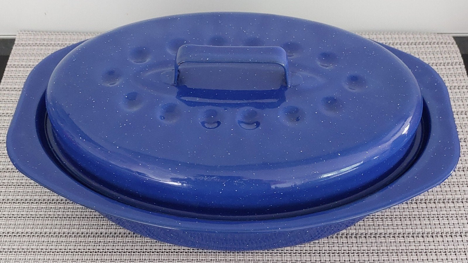 Mooie blauwe emaille braadslede met deksel van Zenker (ovaal, Compatible induction, Enlèvement, Émail, Cocotte