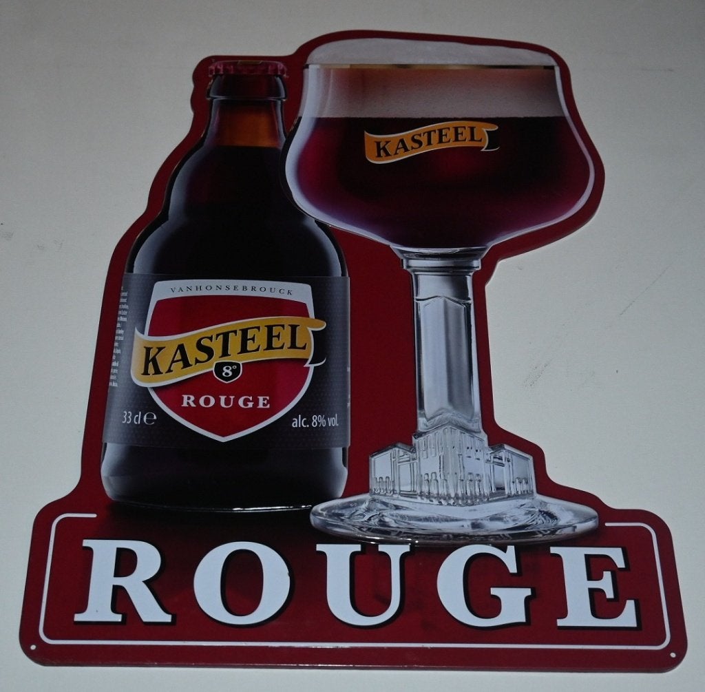Kasteelbier Rouge / Reclamebord, Verzenden, Gebruikt, Reclamebord, Plaat of Schild, Overige merken