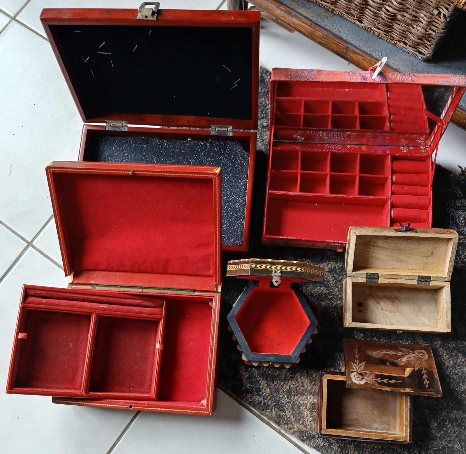 lot 7x boîtes coffret  a bijoux anciennes, Enlèvement ou Envoi