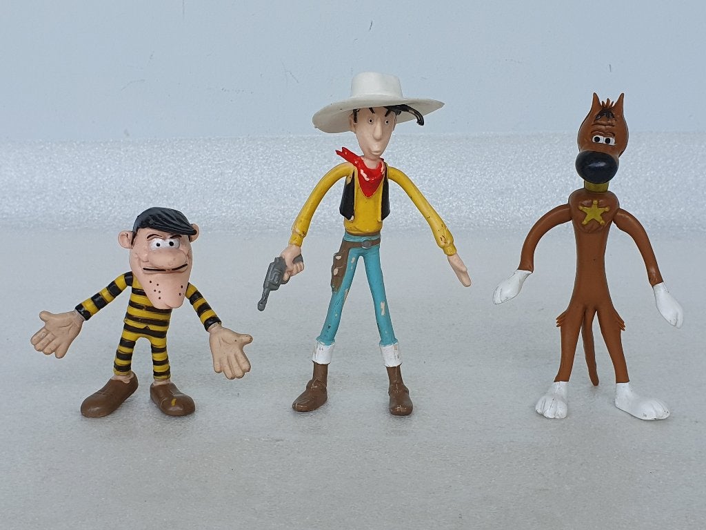 Lot van 3 bendables Lucky Luke (Dargaud, 1984), Ophalen of Verzenden, Gebruikt, Beeldje of Figuurtje