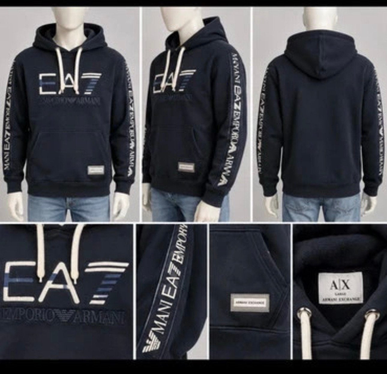 Sweat à capuche EA7 Emporio Armani pour homme - Bleu foncé, Envoi, Comme neuf, Taille 46 (S) ou plus petite, Bleu