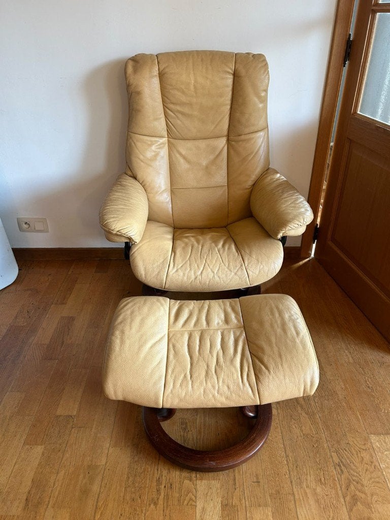 Fauteuil relax avec repose-pieds Stressless + 2 repose-pieds, Enlèvement, Utilisé, Bois