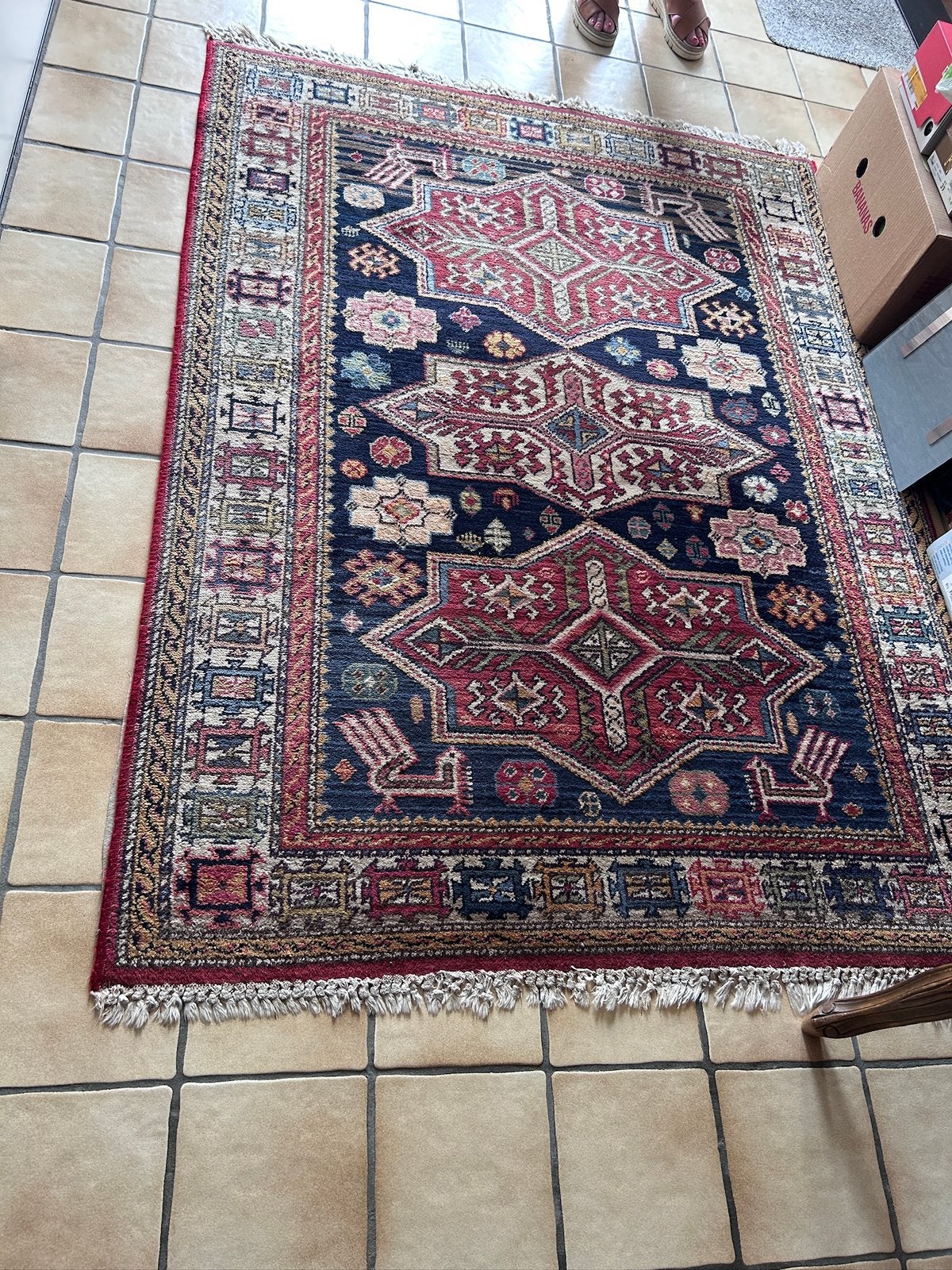 Kleurrijk tapijt in wol - Tapis d’art, Antiquités & Art, Enlèvement