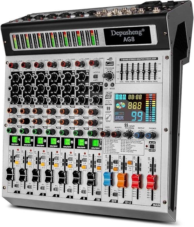 AG8 Professionele audiomixer, 8 kanalen met MP3-speler, Ophalen of Verzenden, Zo goed als nieuw